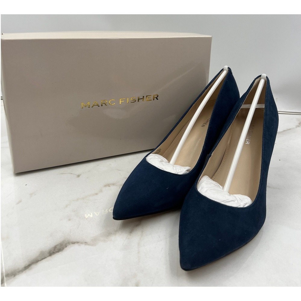 Marc Fisher Claire-K Pump Shoes Women's 8.5 Blue Suede Block Heel Pointed Toe